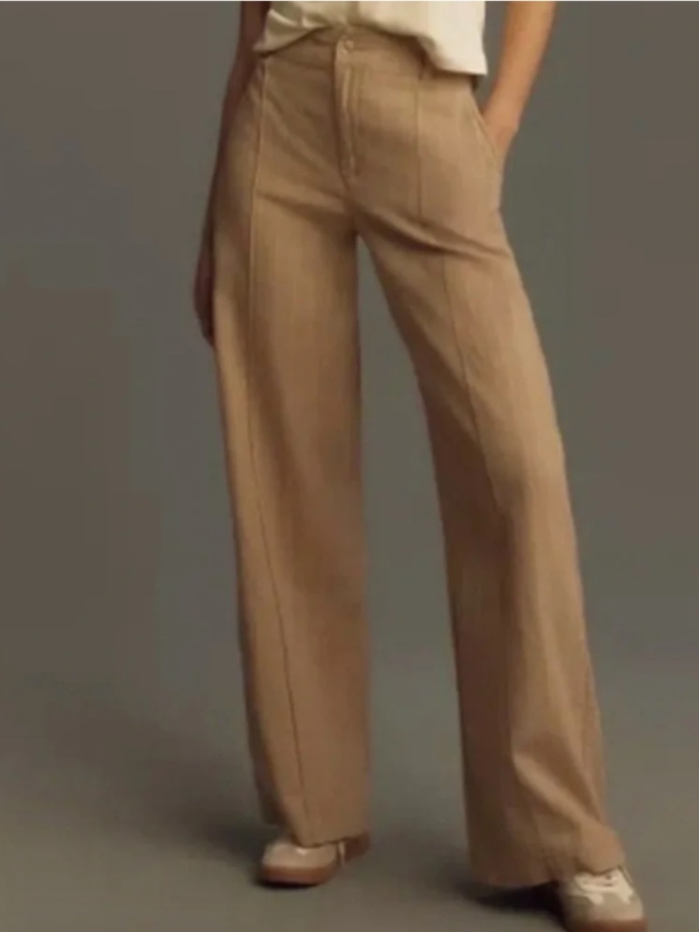 YFB Anthropologie Women's Easton Tan linen blend Wide Leg Pants, Sz Med